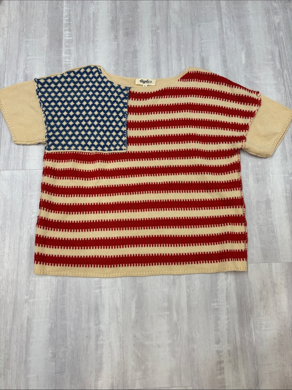Haptics by Holly Harper Americana Crochet Flag Knit Top - Red, Cream & Blue